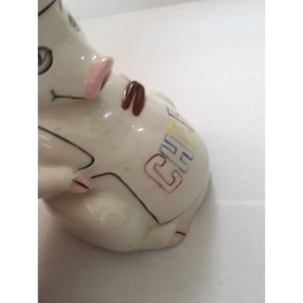 Pig Chef Vtg Piggy Bank Ceramic White Collectible Kitchen - Missing Bottom Cover